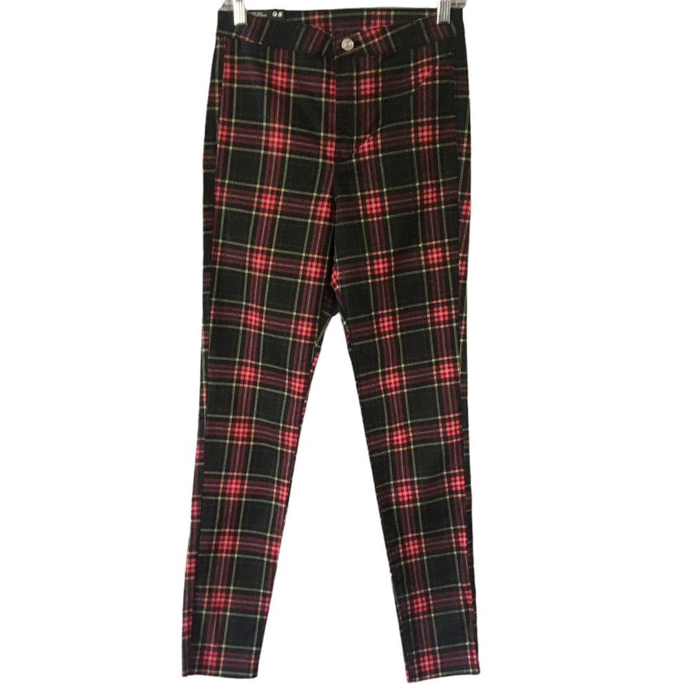 Divided black/red plaid,  cotton blend, long pants. Size 6. New with tags